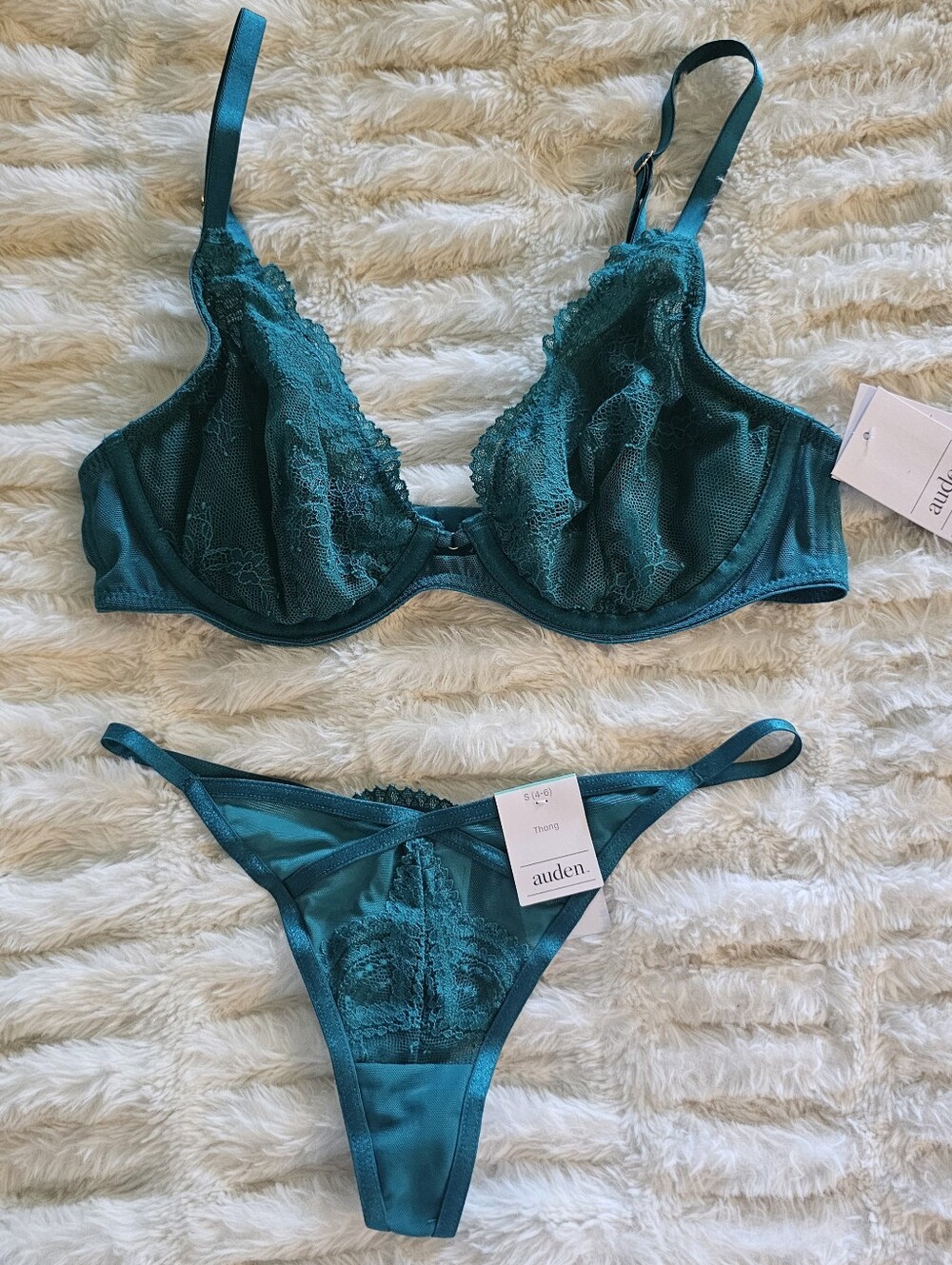 Auden Teal Lace Underwire Bra & Matching Thong Set 34B/S